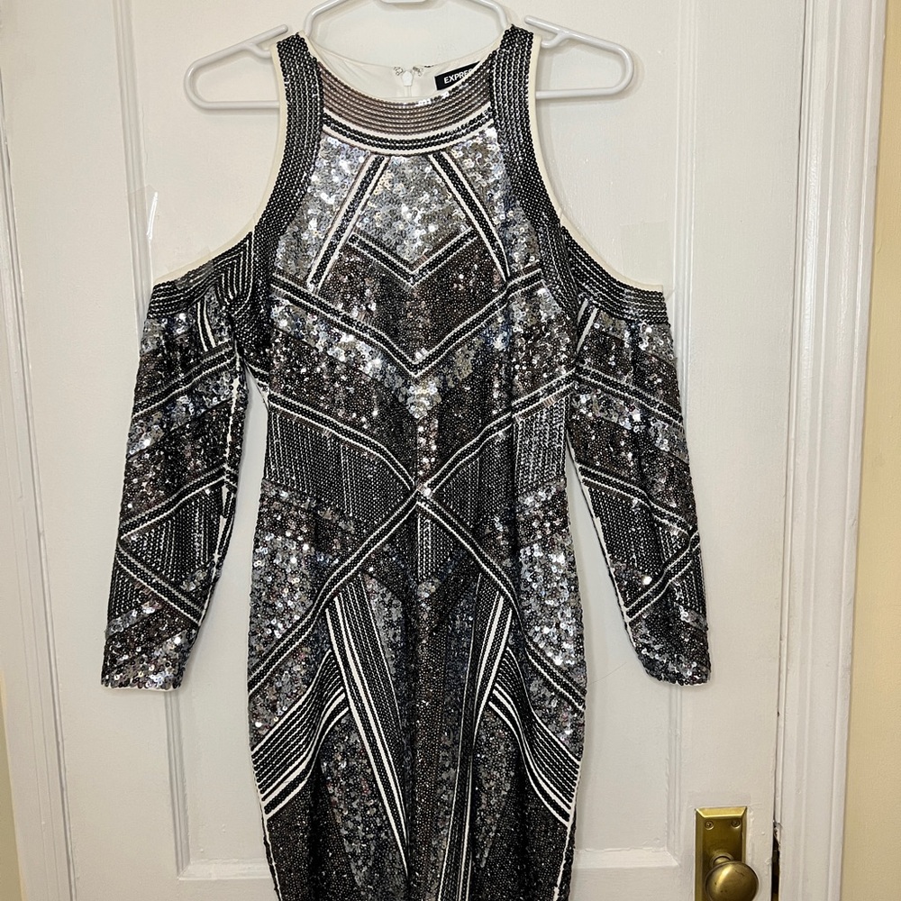 Express Black and Silver Bodycon Cocktail Dress